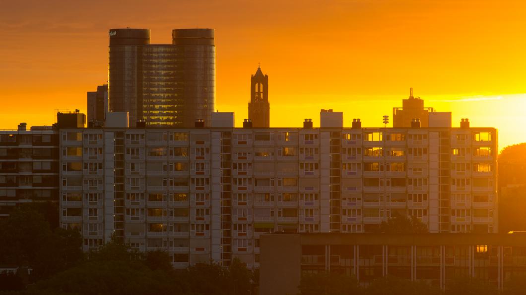 Skyline Utrecht met Zonsondergang